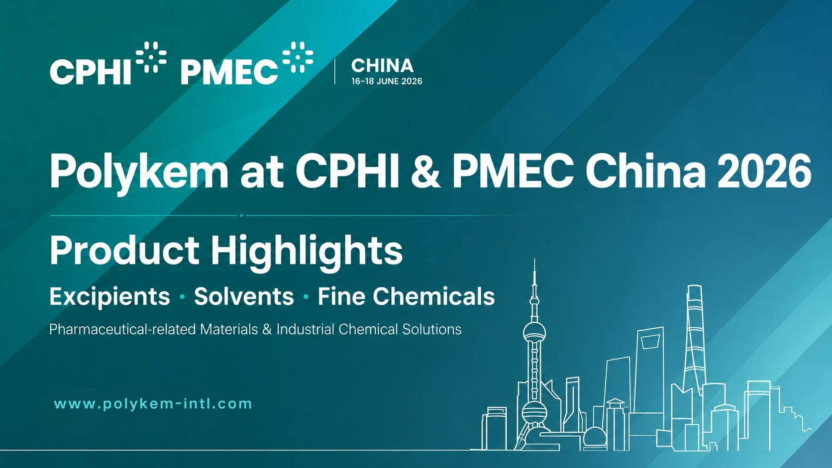 Productos destacados de Polykem para CPHI y PMEC China 2026: excipientes, disolventes y productos químicos finos